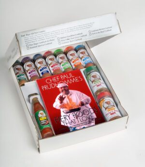 chef paul total magic gift pack with fiery foods i love cook book and various magic seasoning blends including vegetable, blackend steak, meat, blackend redfish, poultry, seafood, pork and veal, pizza and pasta herbal and pizza and pasta hot and sweet magic seasoning blends and a contatiner of magic peper sauce