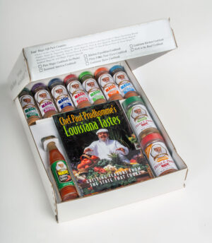 chef paul total magic gift pack with louisiana tastes cook book and various magic seasoning blends including vegetable, blackend steak, meat, blackend redfish, poultry, seafood, pork and veal, pizza and pasta herbal and pizza and pasta hot and sweet magic seasoning blends and a contatiner of magic peper sauce