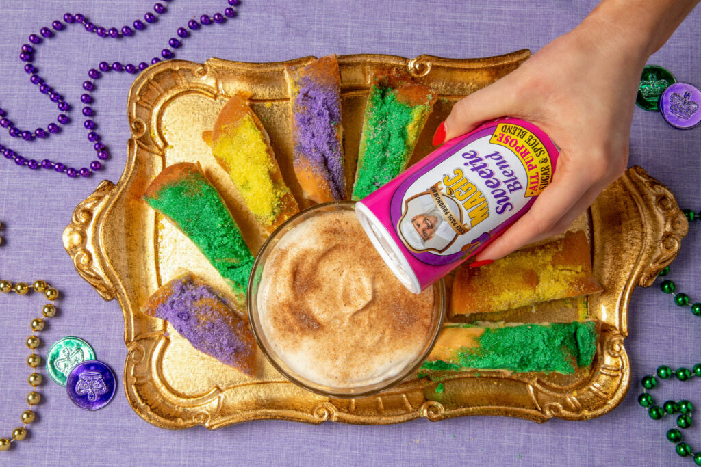 Mardi Gras Magic Sauce made with Magic Sweetie Blend on a gold dish