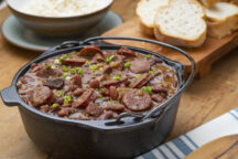 a cast iron pot full of monday red beans