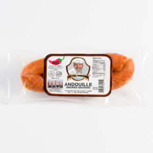 a 1 pound package of hot andouille vaccum sealed