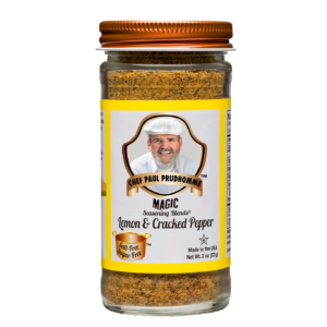 the front of a container of lemon and cracked pepper magic seasoning blend