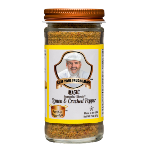 the front of a container of lemon and cracked pepper magic seasoning blend