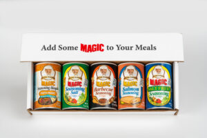 a box of 5 containers of magic seasoning blends