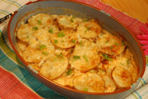 a bowl of potato gorgonzola gratin
