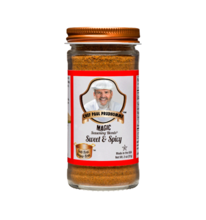the front of a container of magic seasoning blends salt free sugar free sweet and spicy