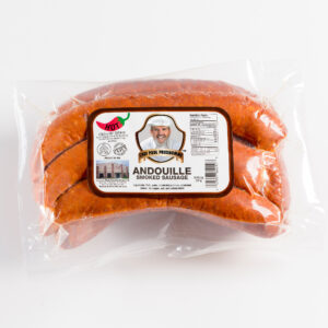 a 5 pound package of hot andouille vaccum sealed