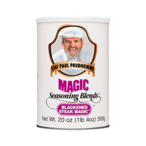 the front of a container of blackend steak magic seasoning blend