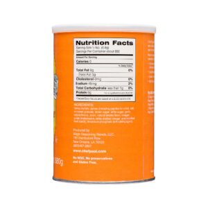 the nutrition label on the back of a container of chef paul