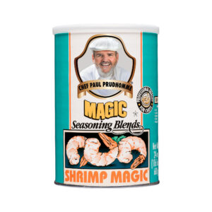 the front of container of chef paul's magic seasoning blends shrimp magic