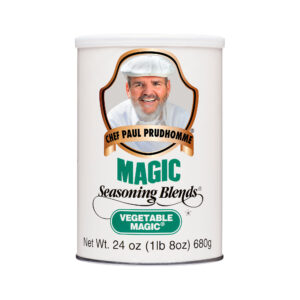 the front of container of chef paul's magic seasoning blends vegetable magic