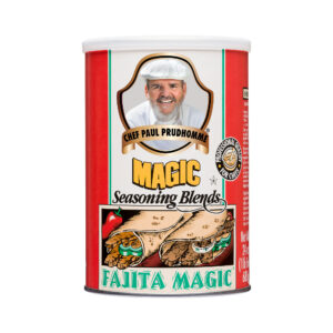 the front of a container of chef paul's magic seasoning blends fajita magic