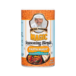 the front of a container of chef paul's magic seasoning blends fajita magic southwest flavor