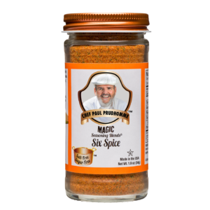 the front of a container of magic seasoning blends salt free sugar free six spice