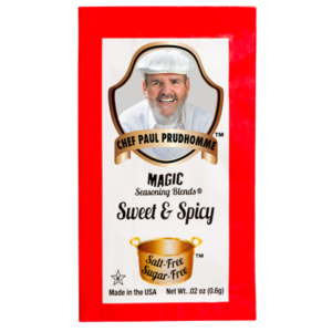 the front of a packet of magic seasoning blends salt free sugar free sweet and spicy