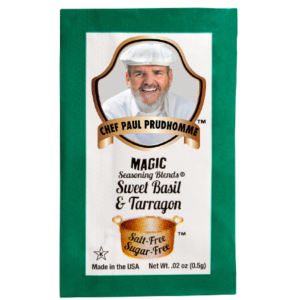 the front of a packet of magic seasoning blends salt free sugar free sweert basil and tarragon