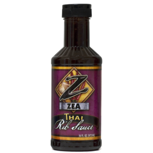 the front of a bottle of zea thai rib sauce