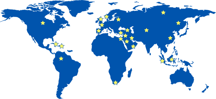 map of worls where there are stars shwoing where we have warehouses