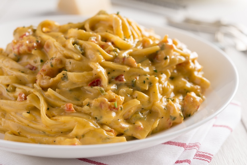 a plate of crawfish fettuccine