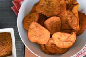 a plate of deep fried Sweet Potato Chips