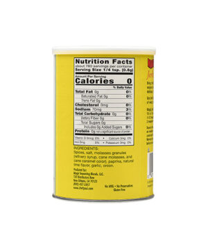 the nutrition label on a container of carribean jerk seasoning blend