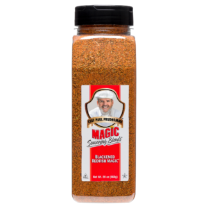 the front of a container of blackend redfish magic magic seasoning blend