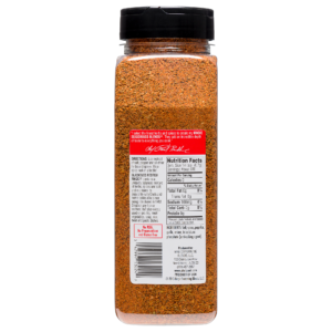 the nutrition label on a container of blackend redfish magic seasoning blend