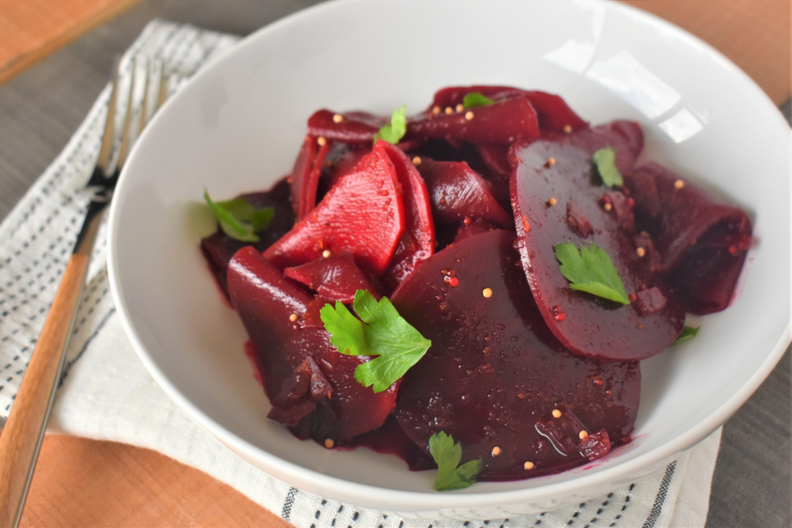 a plate of beet and daikron salad