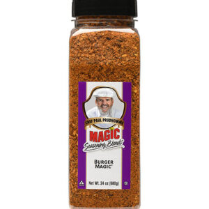 the front of a container of burger magic seasoning blend