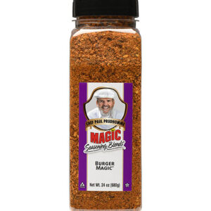 the front of a container of burger magic seasoning blend