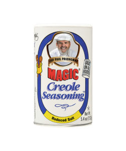 the front of a container of magic creole reduced salt seasoning blend