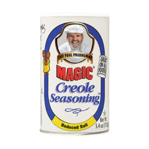 the front of a container of magic creole reduced salt seasoning blend
