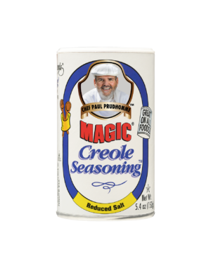 the front of a container of magic creole reduced salt seasoning blend