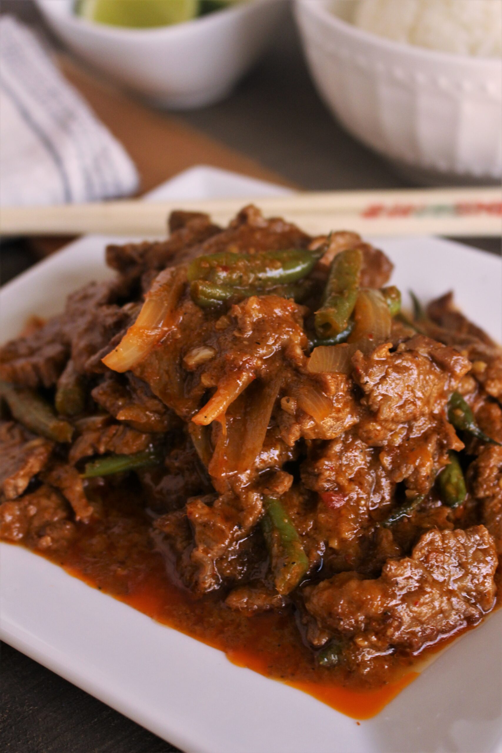 a plate of thai lava beef