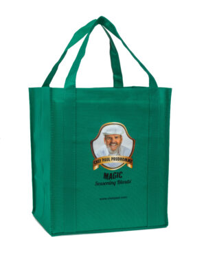 chef paul magic seasoning green oversized tote bag with chef paul logo on it