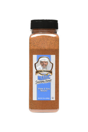 a container of blackend pork and veal magic seasoning blend
