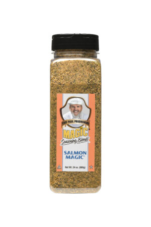 a container of salmon magic seasoning blend