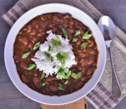 a plate of vegan plant based creole red beans and rice