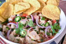 a plate of ceviche and a side of chips
