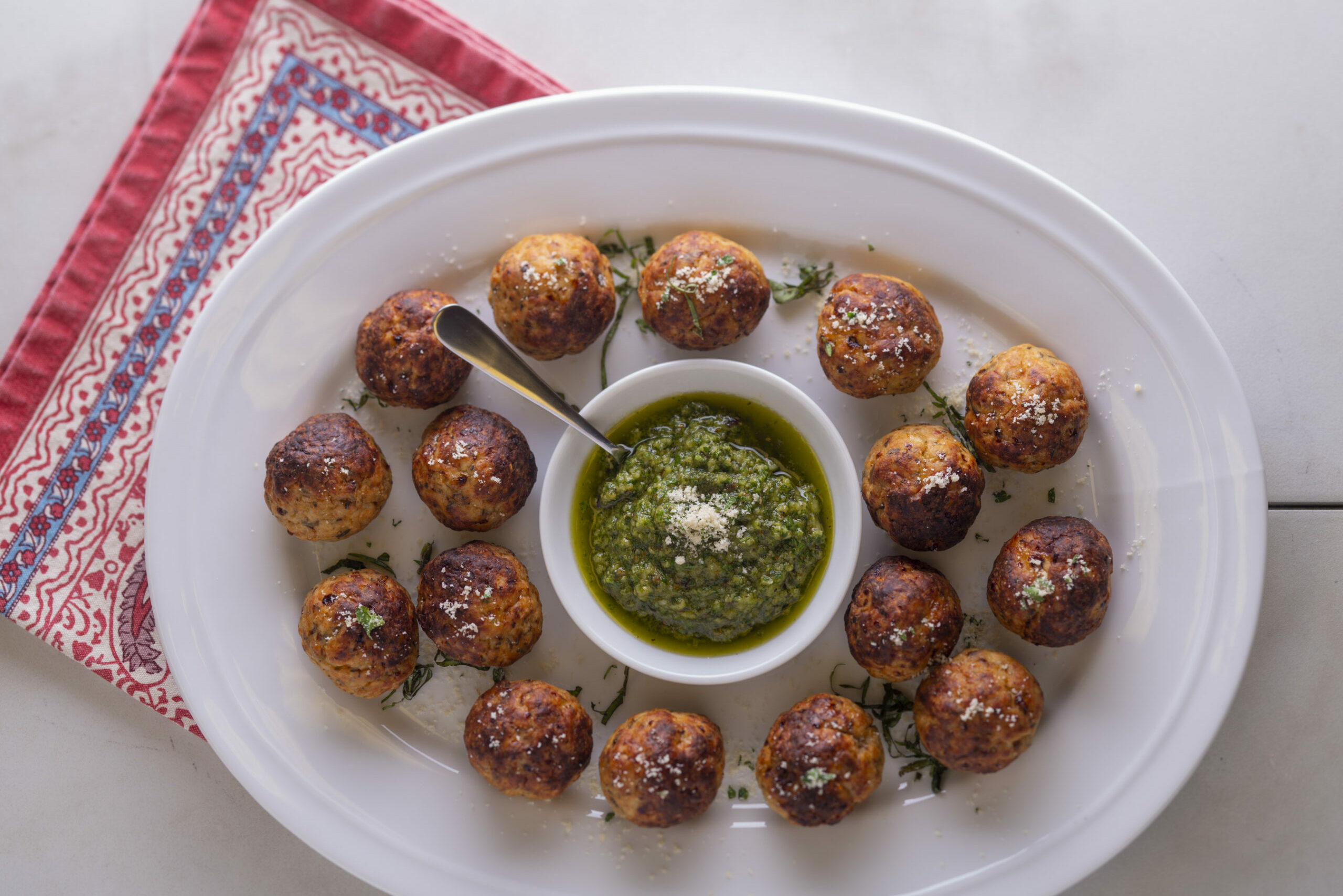 Chicken Meatballs with Pesto Sauce