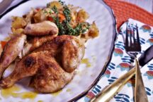 a plate of Roasted Cornish Hens with Parsnips