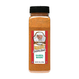 A front view of a bottle of Fajita Magic 18 oz.