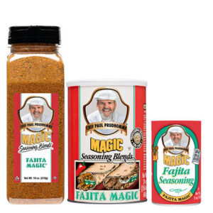 three containers of magic seasoning blends fajita magic