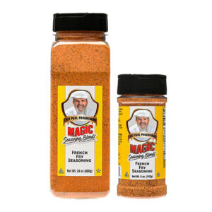two containers of magic seasoning blends french fry seasoning