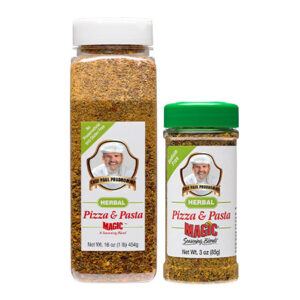 two containers of magic seasoning blends pizza and pasta magic