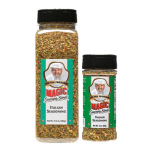 two containers of magic seasoning blends Italian seasoning