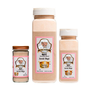 three containers of magic seasoning blends salt free sugar free sweetie magic