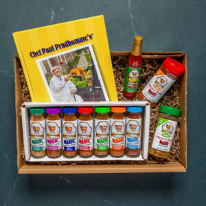 Magic seasoning gift box including Always Cooking! cookbook, seasonings, and pepper sauce