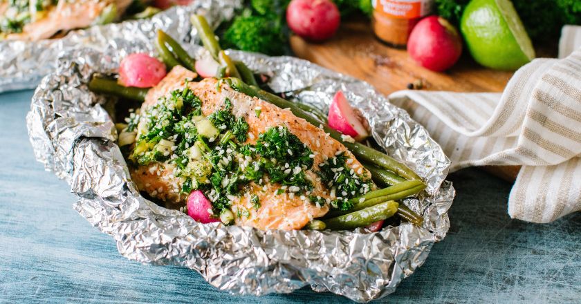 salmon in aluminum foil
